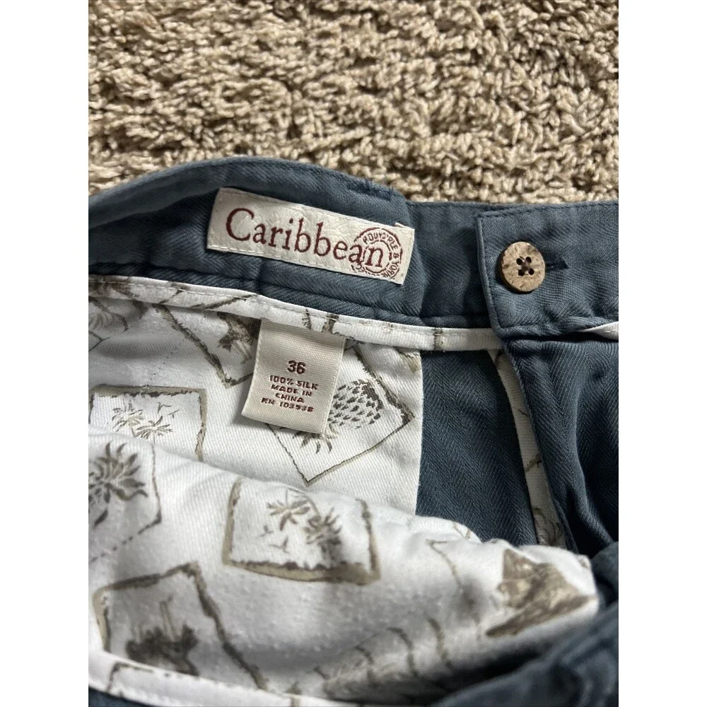 Roundtree & Yorke Caribbean 100% Silk Shorts Mens 36 Blue Gray 7” Inseam